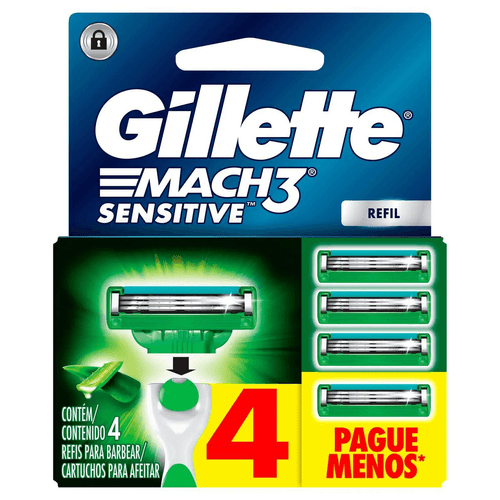 Carga para Aparelho de Barbear Gillette Mach3 Sensitive 4 Unidades